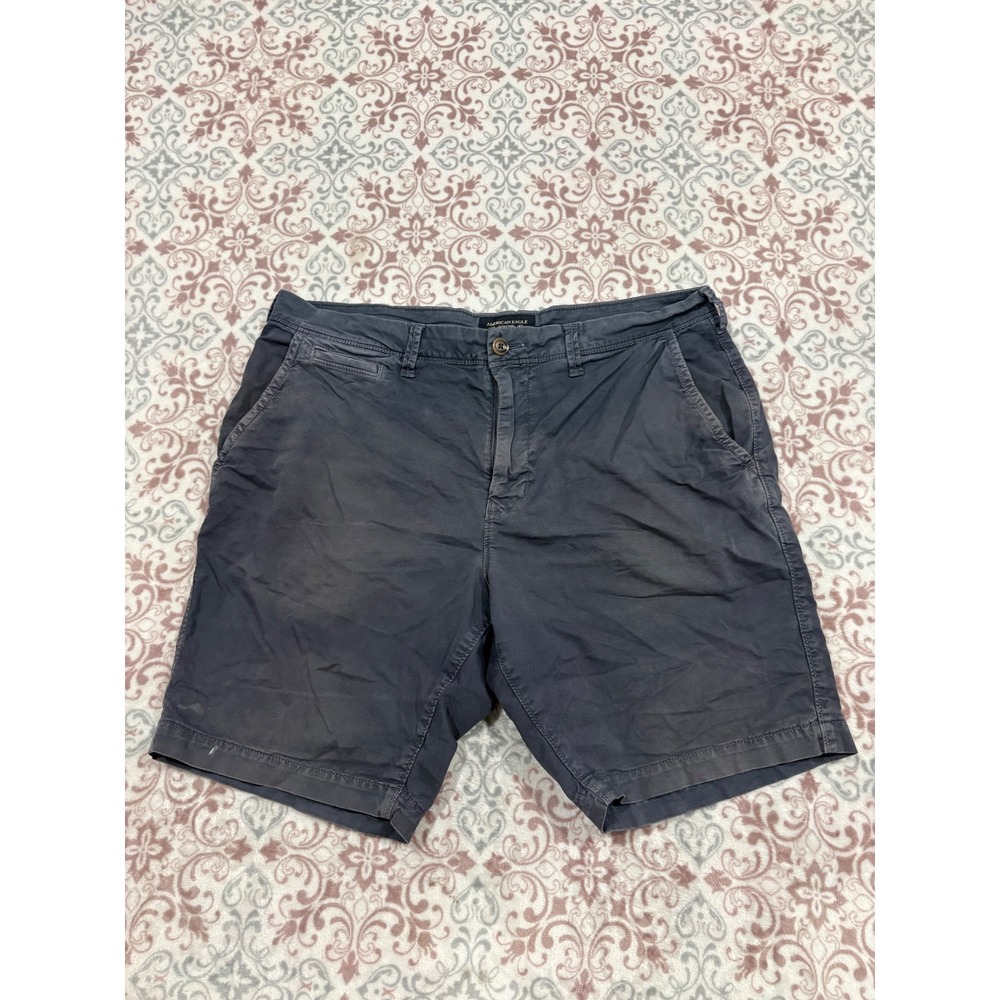 American Eagle Next Level Flex Mens 36 Gray Chino Shorts Stretch Flat Front